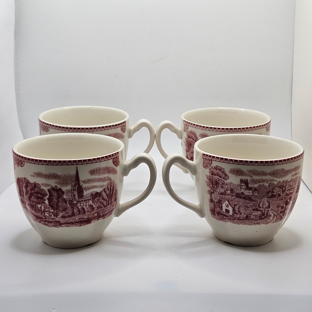 Vintage Johnson Bros England Pink Transferware Coffee Tea Cups Set of 4